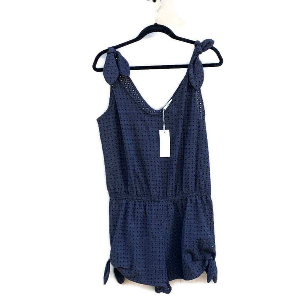Eberjey Portola Danya Blue Eyelet Romper Large NWT